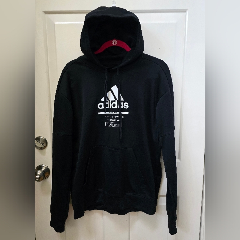 Adidas Men's Black Hoodie Climawarm w/White Logo Size Medium-Very Good Condition